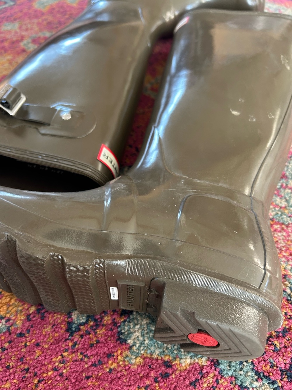 Hunter | Women’s Olive Green Gloss Original Tall Rubber Rain Boots Size 6 - Picture 5 of 14